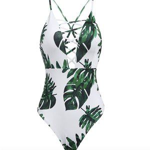 Palm Print One Piece Bathing Suit 📦 (M-13)